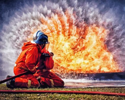 Fireman Fighting Fire Diamond Painting