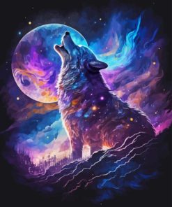 galaxy Wolf with moon Diamond Paintings