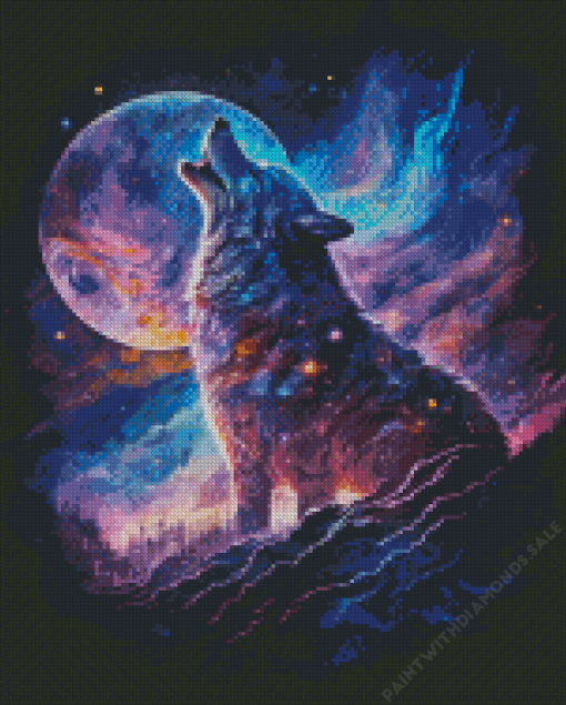 galaxy Wolf with moon Diamond Paintings