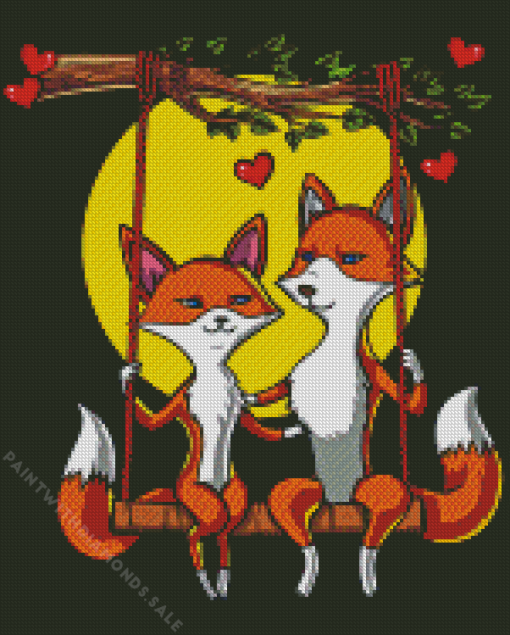 Fox Couple Swinging Diamond Painting