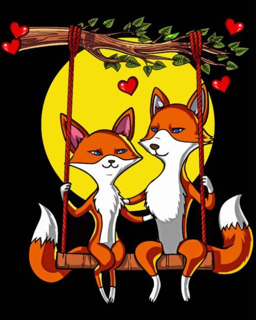 Fox Couple Swinging Diamond Painting