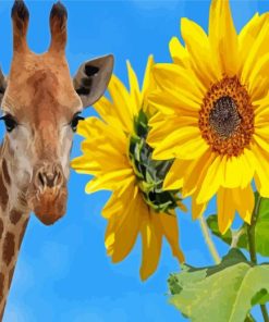 Giraffe And Sunflower Diamond Painting