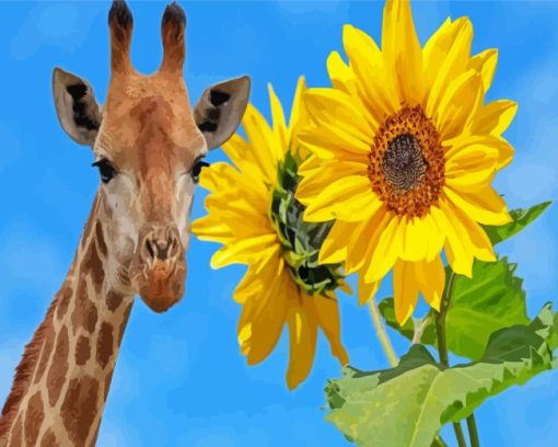 Giraffe And Sunflower Diamond Painting