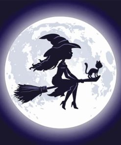 Moonlight Witch And Cat Silhouette Diamond Painting