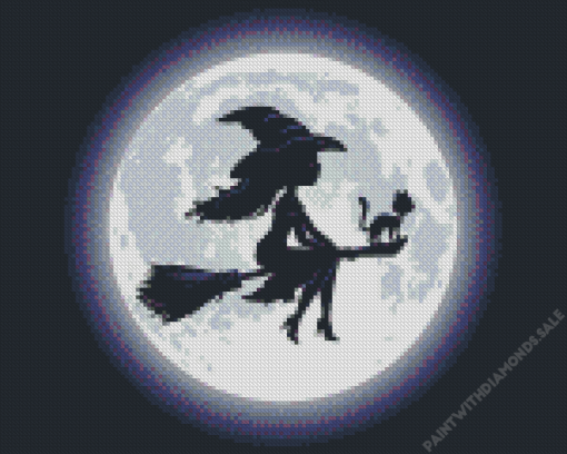 Moonlight Witch And Cat Silhouette Diamond Painting