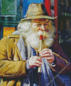 Old Man Playing Penny Whistle Diamond Painting