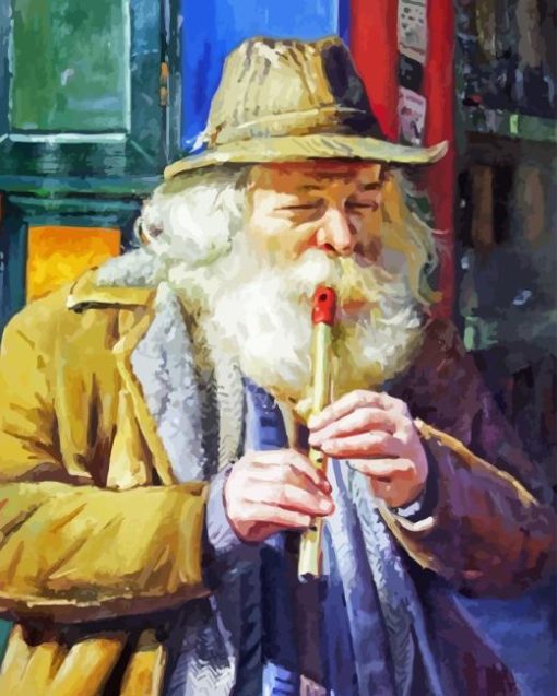 Old Man Playing Penny Whistle Diamond Painting