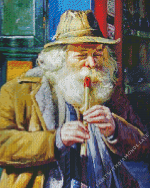 Old Man Playing Penny Whistle Diamond Painting