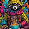 Raccoon With Coffee Diamond Painting