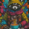 Raccoon With Coffee Diamond Painting