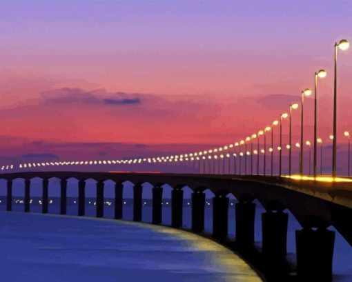 Sunset Ile De Re Bridge Diamond Painting