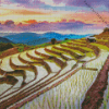 Sunset Over Rice Terraces Diamond Painting