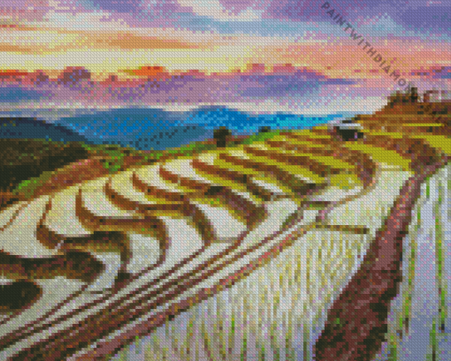 Sunset Over Rice Terraces Diamond Painting