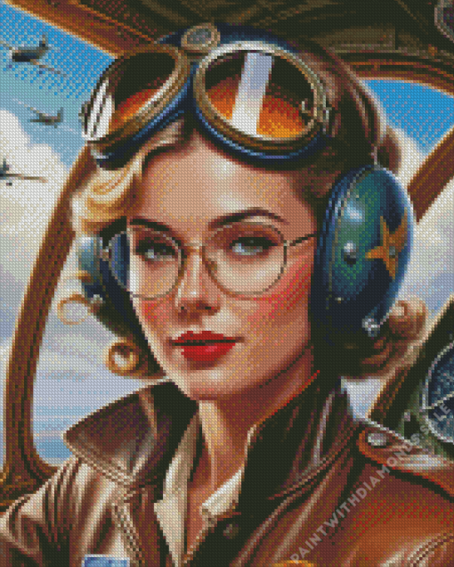 Vintage Pilot Girl Diamond Painting