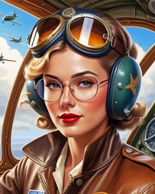 Vintage Pilot Girl Diamond Painting