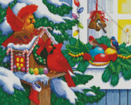 Winter Christmas Birdhouse Diamond Painting