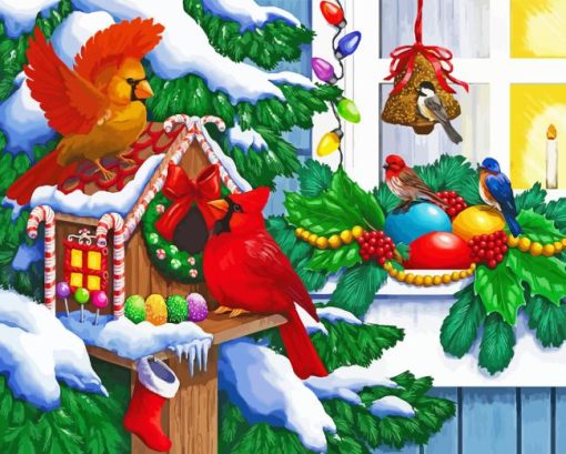 Winter Christmas Birdhouse Diamond Painting