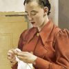 Woman In a Red Dress Knitting Diamond Painting