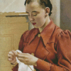 Woman In a Red Dress Knitting Diamond Painting