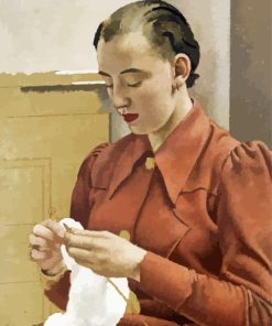 Woman In a Red Dress Knitting Diamond Painting