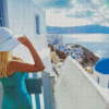 Blonde Girl In Santorini Diamond Painting