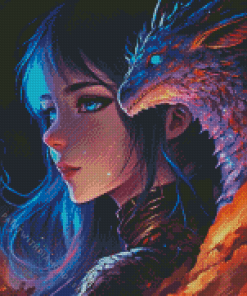 Girl And Dragon Diamond Painting