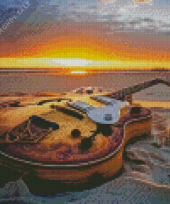 Antique Guitar Seaside Diamond Painting