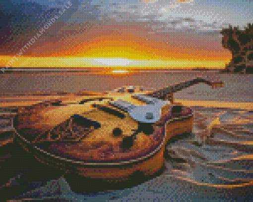 Antique Guitar Seaside Diamond Painting