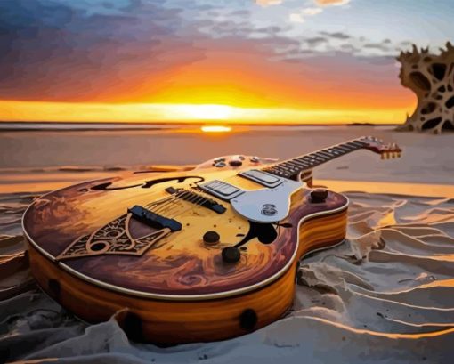 Antique Guitar Seaside Diamond Painting