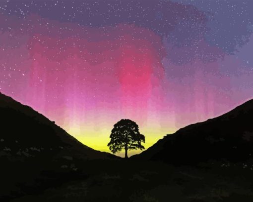 Aurora Sycamore Gap Tree Diamond Painting