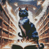 Black Cat In Library Art Diamond Painting