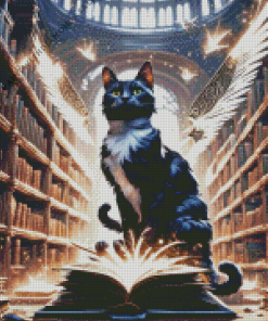 Black Cat In Library Art Diamond Painting