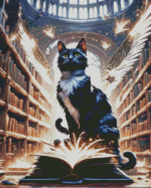 Black Cat In Library Art Diamond Painting