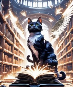 Black Cat In Library Art Diamond Painting