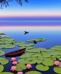 Boat And Water Lilies Diamond Painting