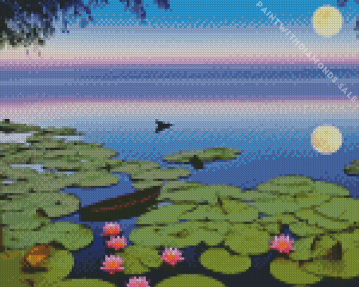 Boat And Water Lilies Diamond Painting