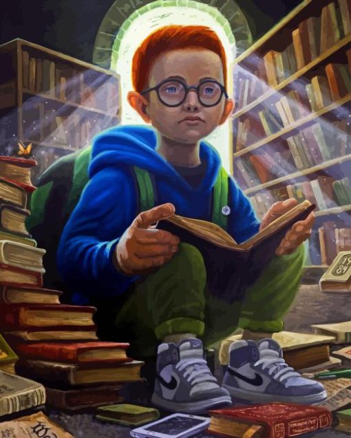 Boy Reading Book Diamond Painting