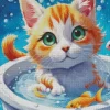 Cute Cat Taking Bath Diamond Painting