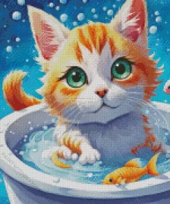 Cute Cat Taking Bath Diamond Painting