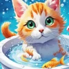 Cute Cat Taking Bath Diamond Painting