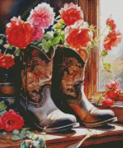 Flowers In Cowgirl Boot Diamond Painting