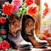 Flowers In Cowgirl Boot Diamond Painting