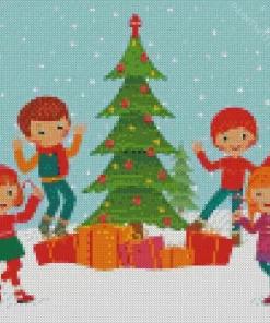 Illustration Christmas Children Diamond Painting