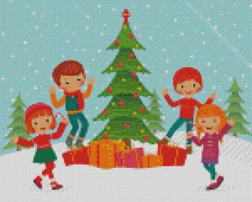 Illustration Christmas Children Diamond Painting