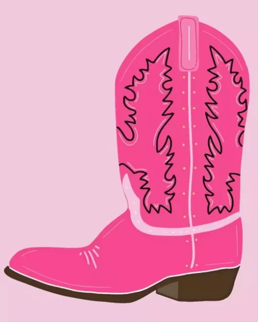 Illustration Pink Cowgirl Boot Diamond Painting