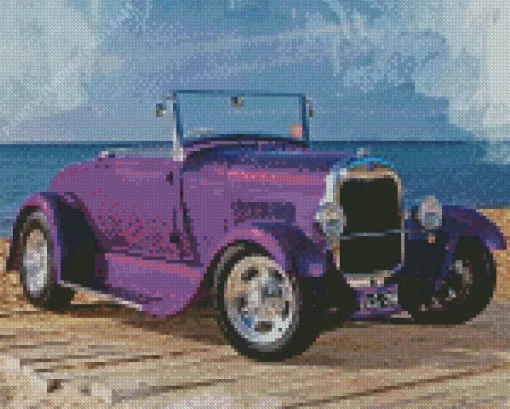 Purple Ford Model A Car Diamond Painting