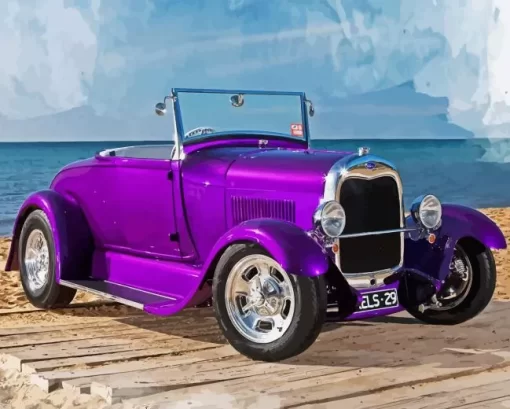 Purple Ford Model A Car Diamond Painting