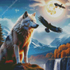 Wolf And Eagles Moonlight Diamond Painting