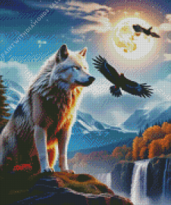 Wolf And Eagles Moonlight Diamond Painting