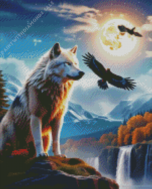 Wolf And Eagles Moonlight Diamond Painting